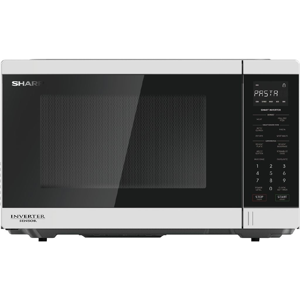Sharp 30L Flatbed Inverter Microwave: 1200W, Flatbed Design, Sensor Cooking, White Finish