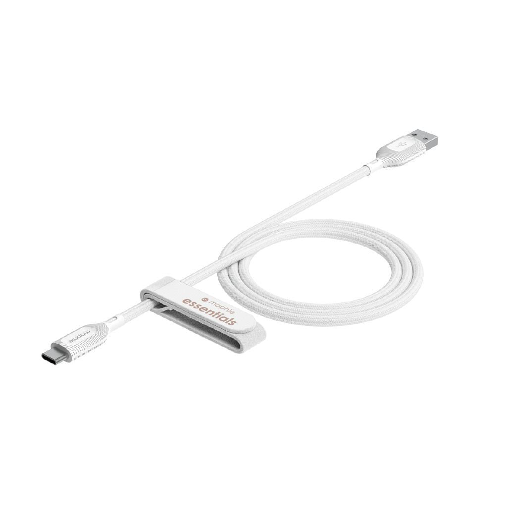 Mophie Durable Nylon Braided USB-C to USB-A 1m Fast Charging Data Cable White