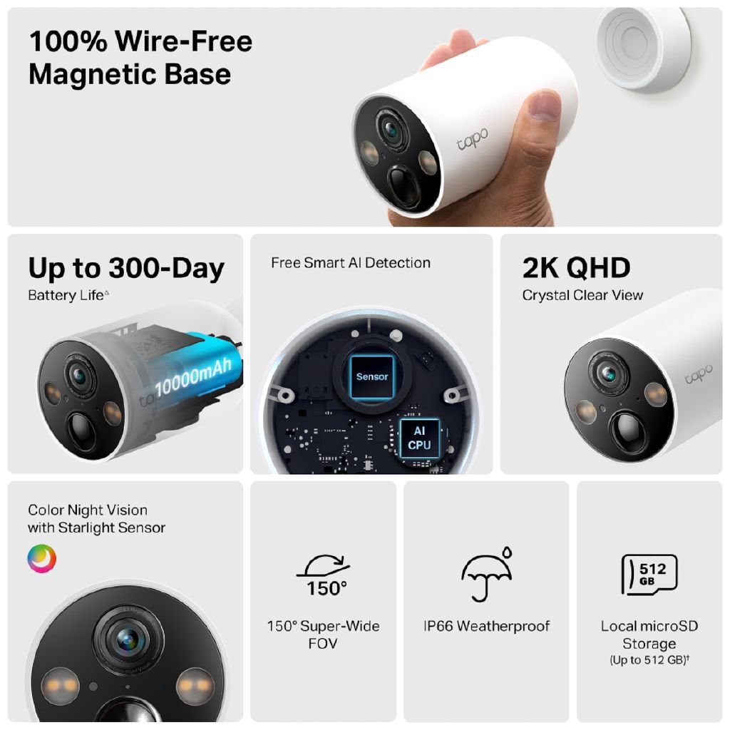 TP-Link Tapo C425 Smart Wire-Free 2K QHD Battery Security Camera with AI Detection