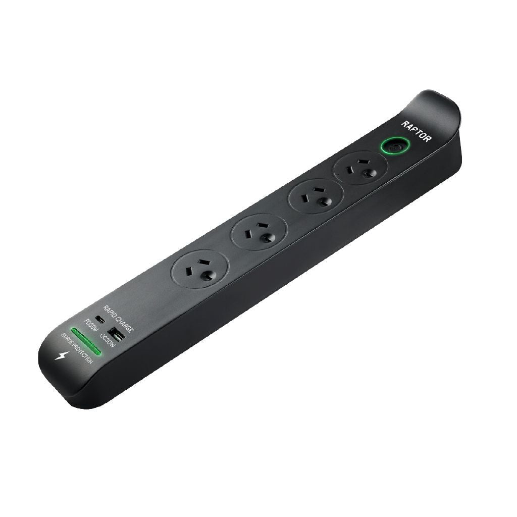 Jackson Raptor 4-Outlet 30W PD USB-C Surge Protected Power Board 1.5m Cable