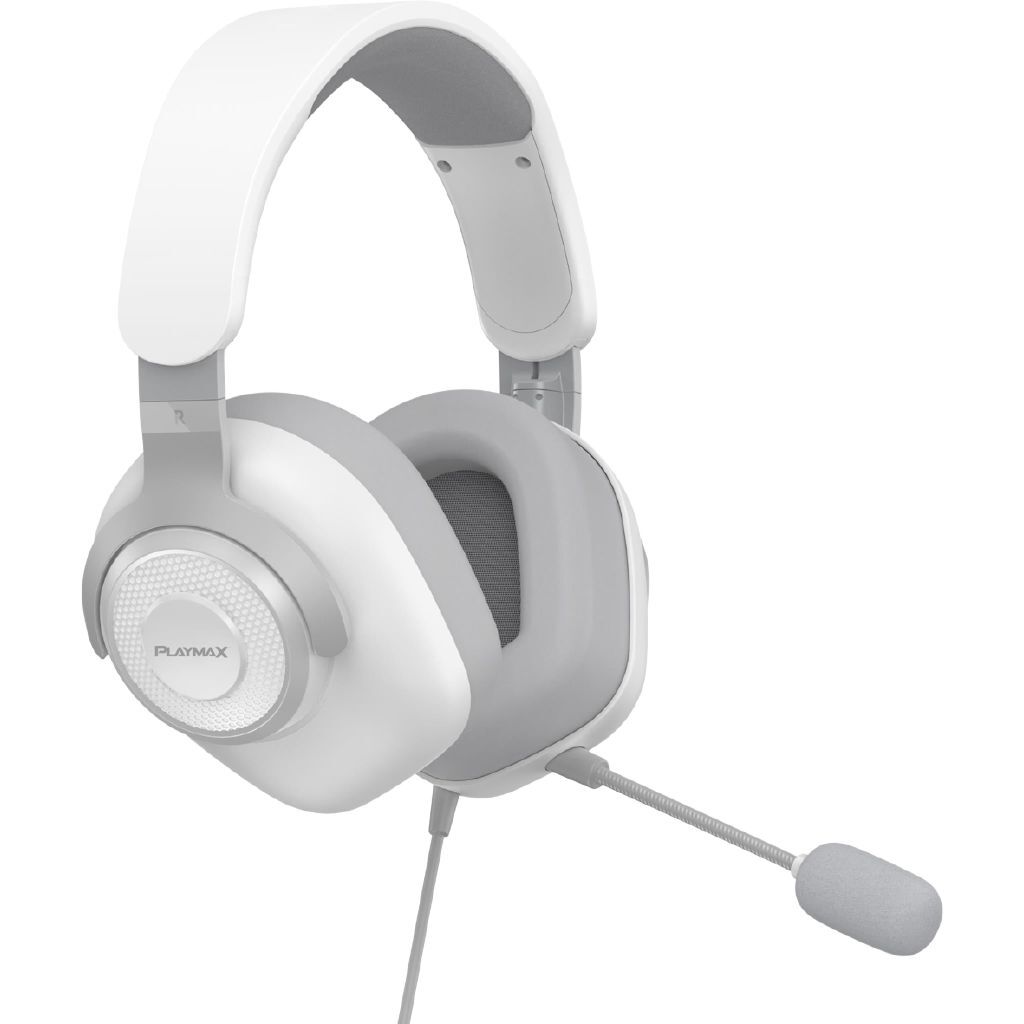 Playmax MX1 Pro Wired Gaming Headset - White, Crisp Stereo Sound, Detachable Microphone