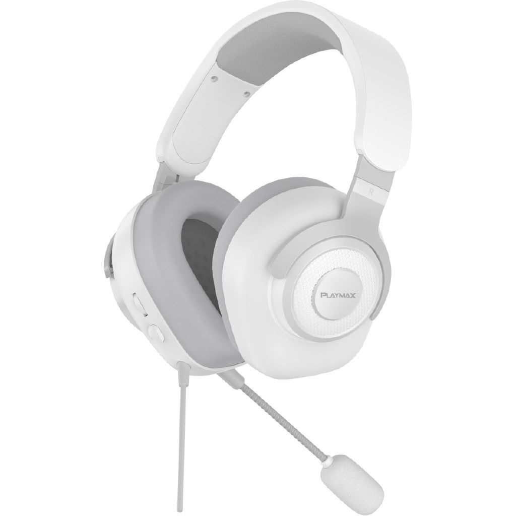 Playmax MX1 Pro Wired Gaming Headset - White, Crisp Stereo Sound, Detachable Microphone