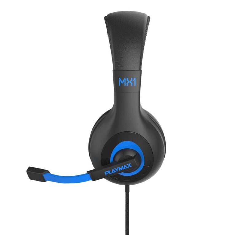 Playmax MX1 Universal Gaming Headset - Crisp Stereo Sound, Retractable Mic, Black/Blue