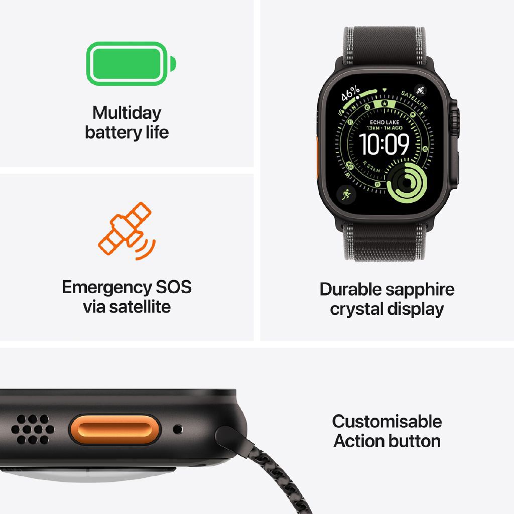 Apple Watch Ultra 3 Cellular 49mm Natural Titanium GPS Smartwatch Blue Trail Loop