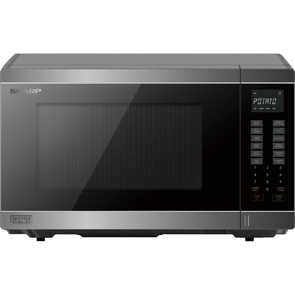 Sharp 34L Silver Inverter Microwave: Powerful, Family-Sized, Even Cooking, Fast Defrost