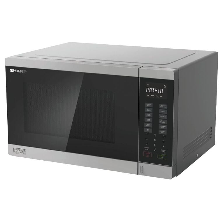Sharp 34L Silver Inverter Microwave: Powerful, Family-Sized, Even Cooking, Fast Defrost
