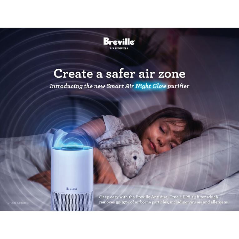 Breville Smart Air Viral Protect HEPA Purifier with Night Glow for Small Rooms