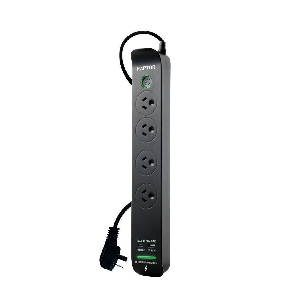 Jackson Raptor 4-Outlet 30W PD USB-C Surge Protected Power Board 1.5m Cable