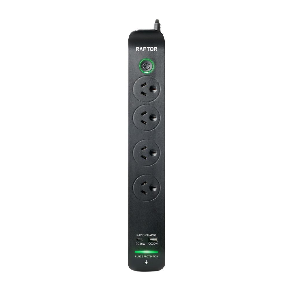 Jackson Raptor 4-Outlet 30W PD USB-C Surge Protected Power Board 1.5m Cable