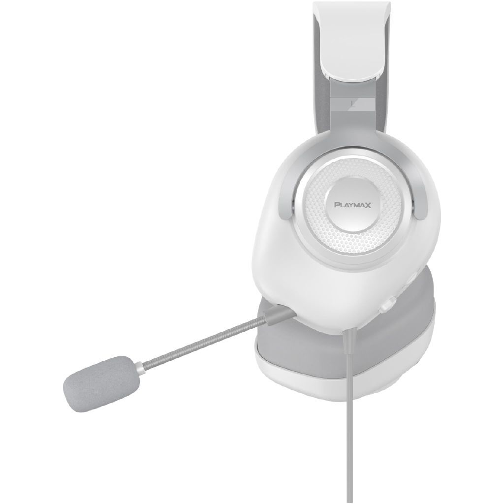 Playmax MX1 Pro Wired Gaming Headset - White, Crisp Stereo Sound, Detachable Microphone