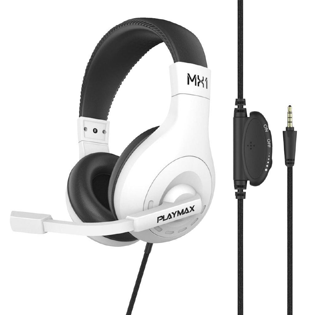 Playmax MX1 Universal Gaming Headset: Crisp Stereo Sound, Rotatable Mic, White