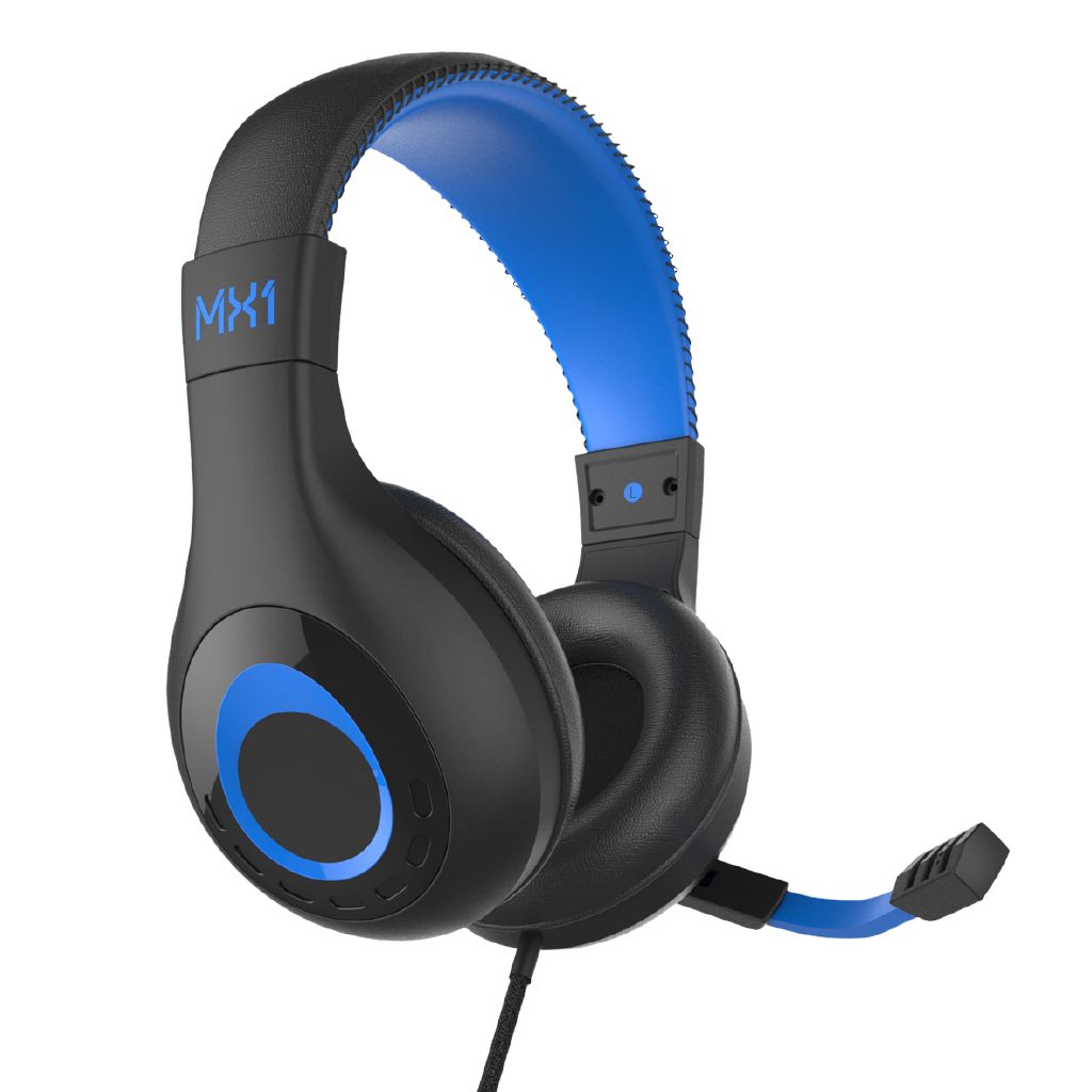 Playmax MX1 Universal Gaming Headset - Crisp Stereo Sound, Retractable Mic, Black/Blue