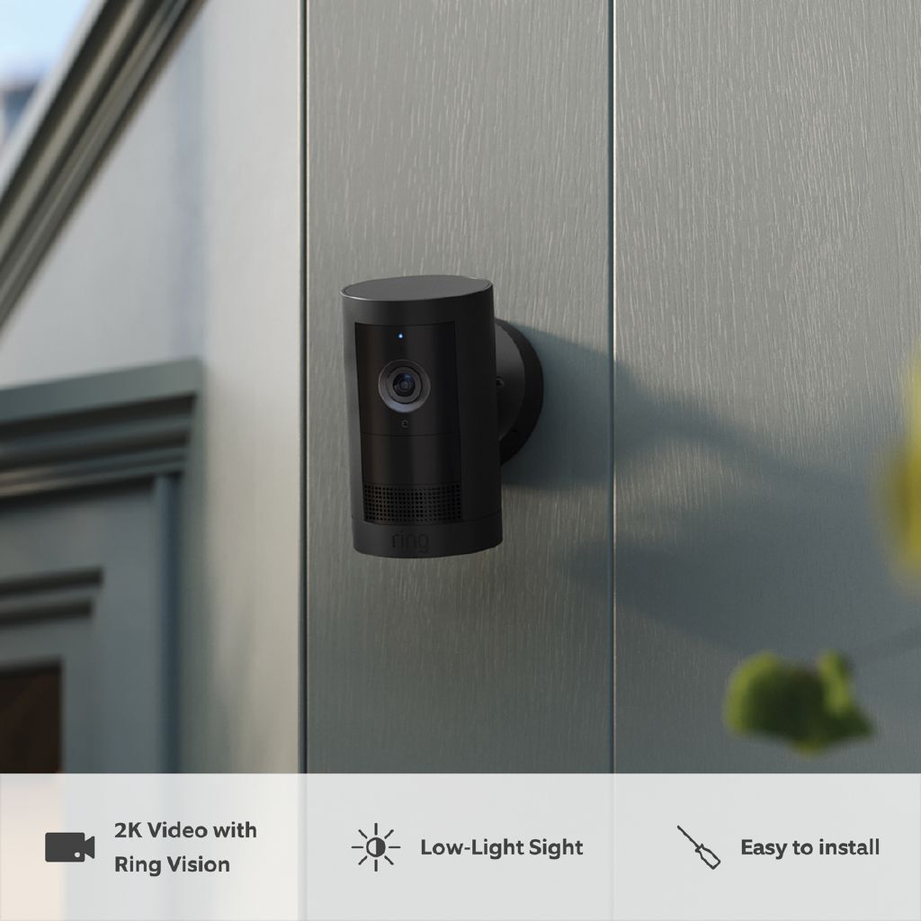 Ring Outdoor Camera Plus 2K HD Wireless Battery Security Surveillance System - Black