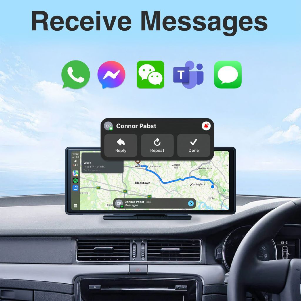 Laser Wireless CarPlay Android Auto 10-inch Portable Multimedia Screen