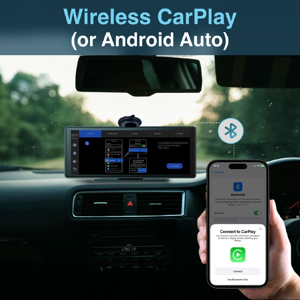 Laser Wireless CarPlay Android Auto 10-inch Portable Multimedia Screen