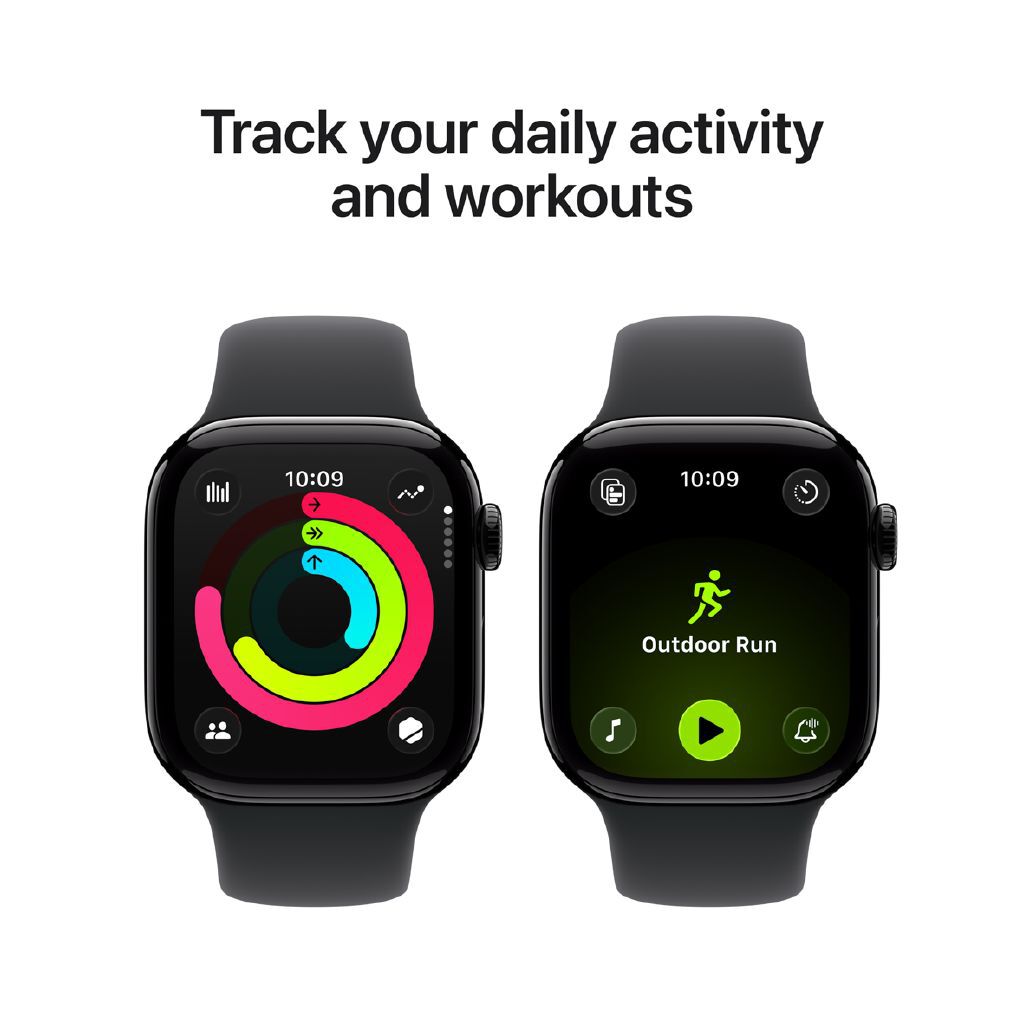 Apple Watch Series 11 GPS, 42mm Jet Black Aluminum Case, Sport Band S/M