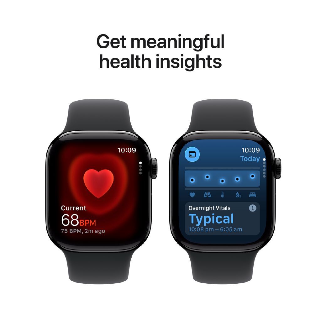 Apple Watch Series 11 GPS, 42mm Jet Black Aluminum Case, Sport Band S/M