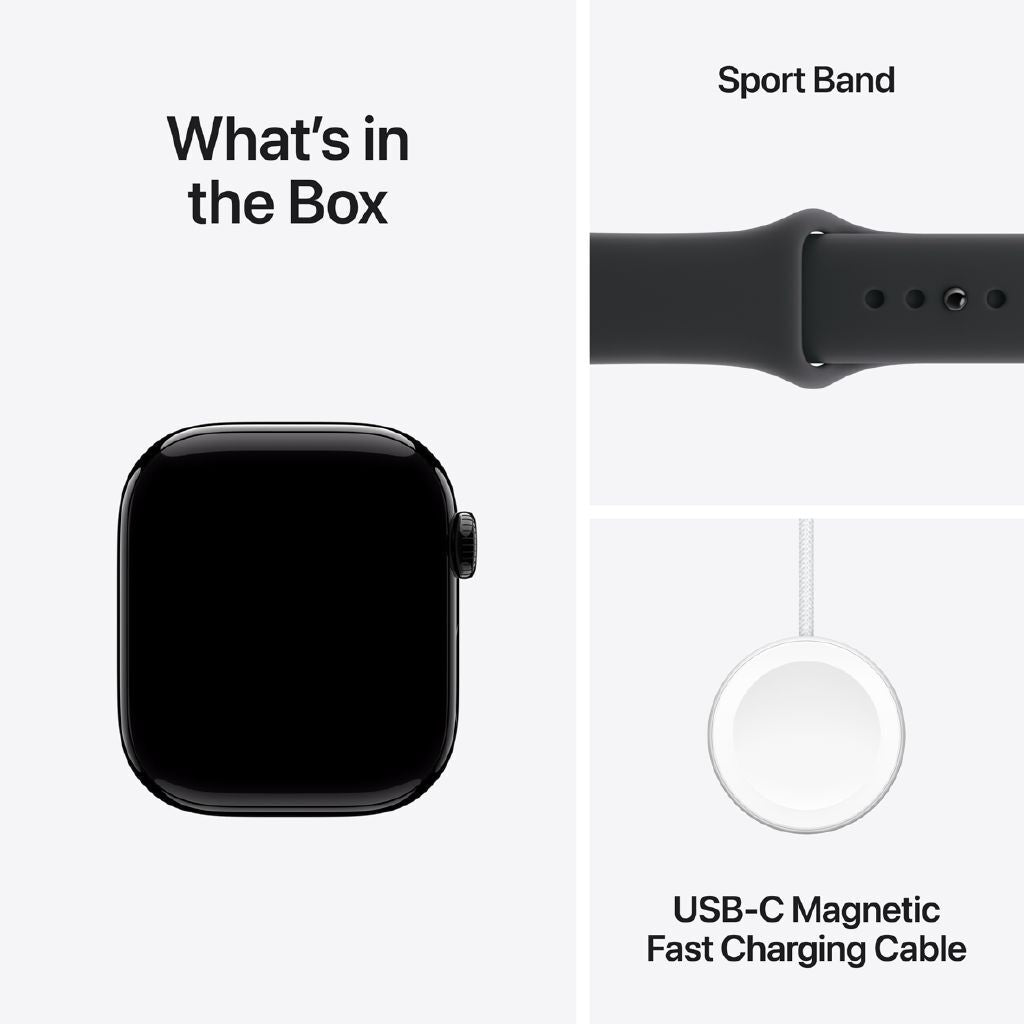 Apple Watch Series 11 GPS, 42mm Jet Black Aluminum Case, Sport Band S/M